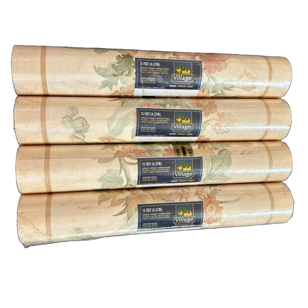 Vintage 90s Lot Of 4 Cottage Core Floral Wallpaper Border Prepasted 15 feet X 4
